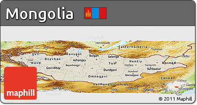 Shaded Relief Panoramic Map of Mongolia, physical outside