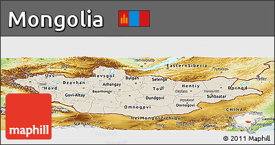 Shaded Relief Panoramic Map of Mongolia, physical outside