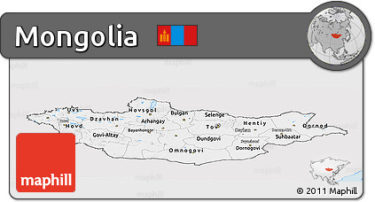 Silver Style Panoramic Map of Mongolia, single color outside
