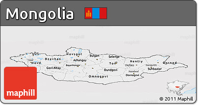 Silver Style Panoramic Map of Mongolia, single color outside
