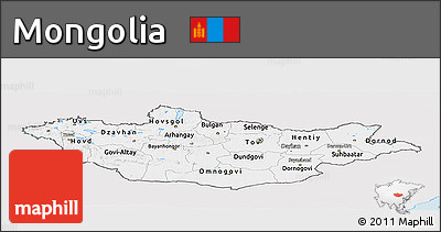 Silver Style Panoramic Map of Mongolia, single color outside