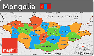 Political Simple Map of Mongolia, single color outside, borders and labels