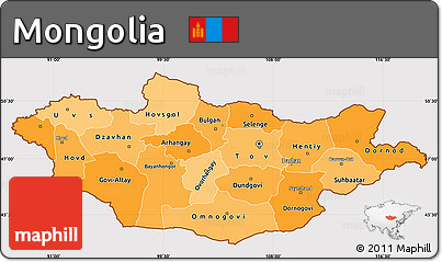 Political Shades Simple Map of Mongolia, cropped outside