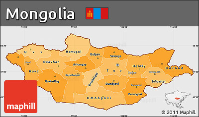 Political Shades Simple Map of Mongolia, single color outside