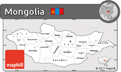Silver Style Simple Map of Mongolia, cropped outside