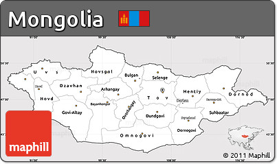 Silver Style Simple Map of Mongolia, cropped outside