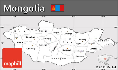 Silver Style Simple Map of Mongolia, cropped outside