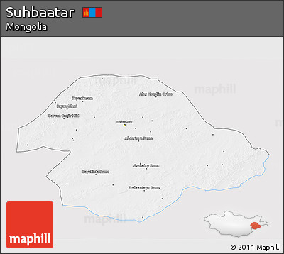 Silver Style 3D Map of Suhbaatar, single color outside