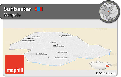 Classic Style Panoramic Map of Suhbaatar, single color outside