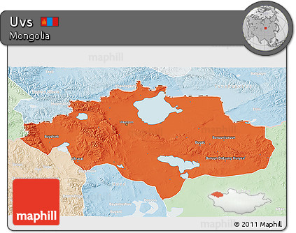 Political 3D Map of Uvs, lighten