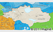 Shaded Relief 3D Map of Uvs, political outside