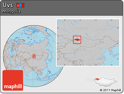 Gray Location Map of Uvs, within the entire country