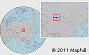 Gray Location Map of Uvs, within the entire country, hill shading