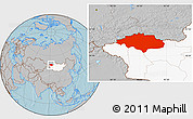 Gray Location Map of Uvs, highlighted country, hill shading