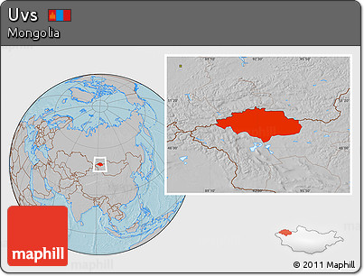 Gray Location Map of Uvs, hill shading