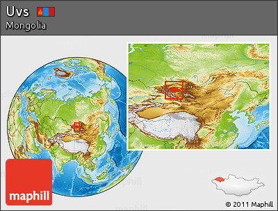 Physical Location Map of Uvs, within the entire country