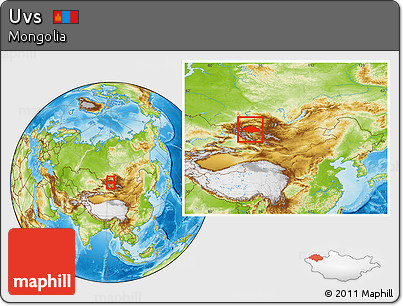 Physical Location Map of Uvs, within the entire country