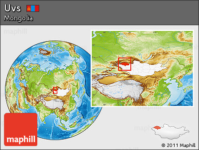 Physical Location Map of Uvs, highlighted country, within the entire country
