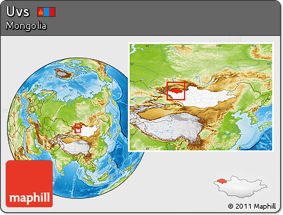 Physical Location Map of Uvs, highlighted country, within the entire country