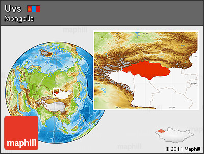Physical Location Map of Uvs, highlighted country