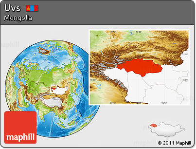 Physical Location Map of Uvs, highlighted country