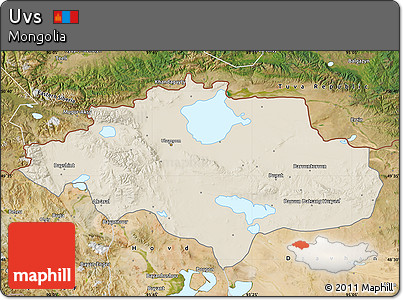 Shaded Relief Map of Uvs, satellite outside