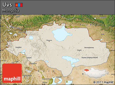 Shaded Relief Map of Uvs, satellite outside