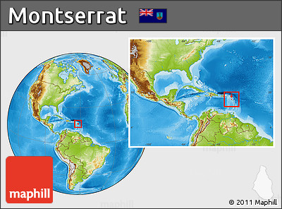 Physical Location Map of Montserrat, within the entire continent