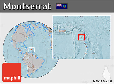 Physical Location Map of Montserrat, gray outside, hill shading