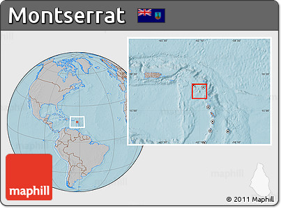 Physical Location Map of Montserrat, gray outside, hill shading