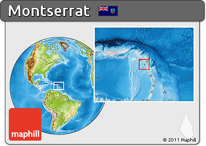 Physical Location Map of Montserrat, highlighted continent