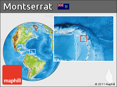 Physical Location Map of Montserrat, highlighted continent