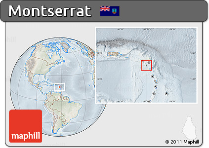 Physical Location Map of Montserrat, lighten, semi-desaturated