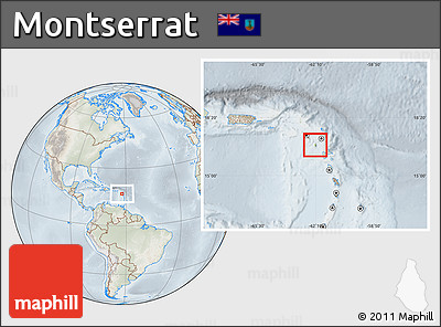 Physical Location Map of Montserrat, lighten, semi-desaturated