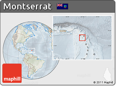 Physical Location Map of Montserrat, lighten, semi-desaturated