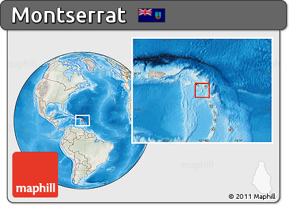 Physical Location Map of Montserrat, lighten, semi-desaturated, land only