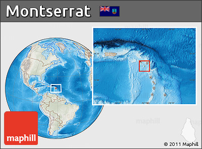 Physical Location Map of Montserrat, lighten, semi-desaturated, land only