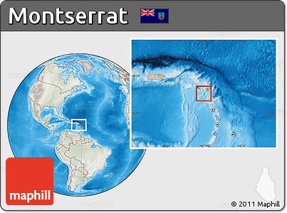 Physical Location Map of Montserrat, lighten, semi-desaturated, land only
