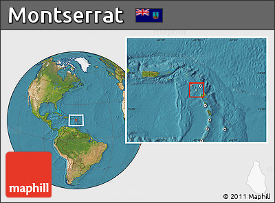Physical Location Map of Montserrat, satellite outside