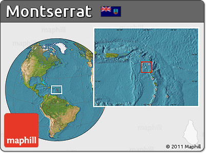 Physical Location Map of Montserrat, satellite outside