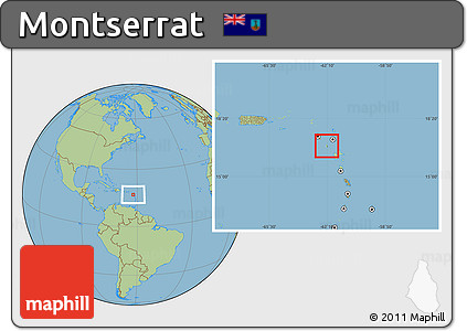 Physical Location Map of Montserrat, savanna style outside