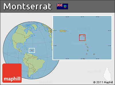 Physical Location Map of Montserrat, savanna style outside