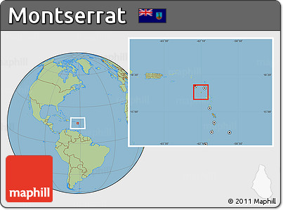 Physical Location Map of Montserrat, savanna style outside