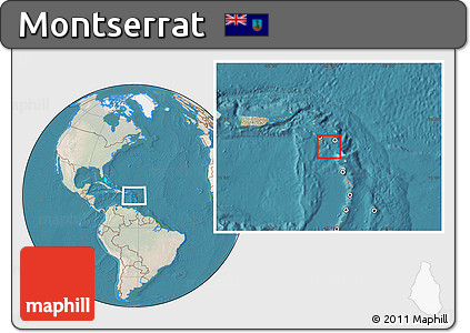 Satellite Location Map of Montserrat, lighten, land only