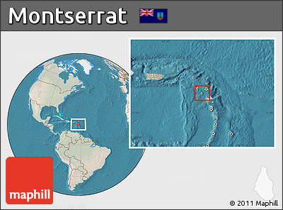 Satellite Location Map of Montserrat, lighten, land only
