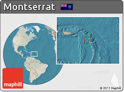 Satellite Location Map of Montserrat, lighten, land only