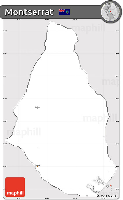 Silver Style Simple Map of Montserrat, cropped outside