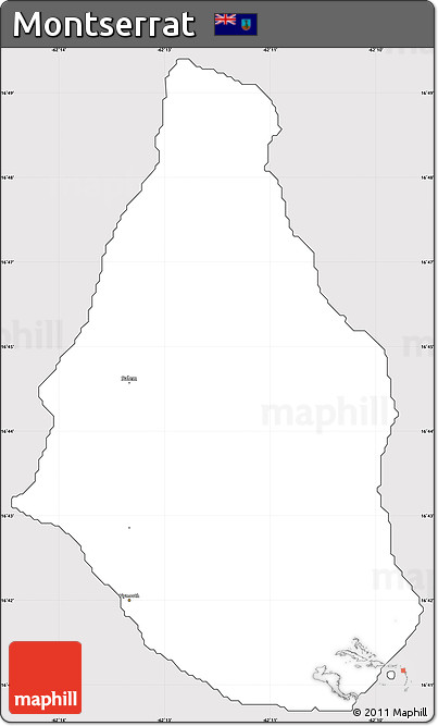 Silver Style Simple Map of Montserrat, cropped outside