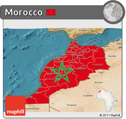 Flag 3D Map of Morocco, satellite outside, flag centered
