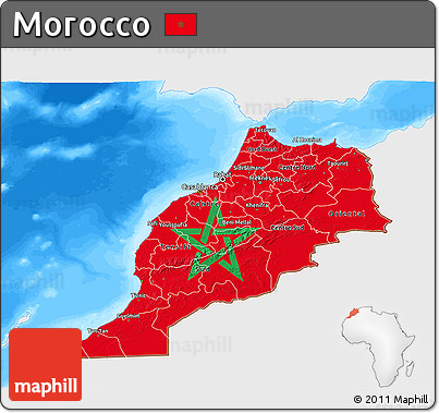 Flag 3D Map of Morocco, single color outside, bathymetry sea